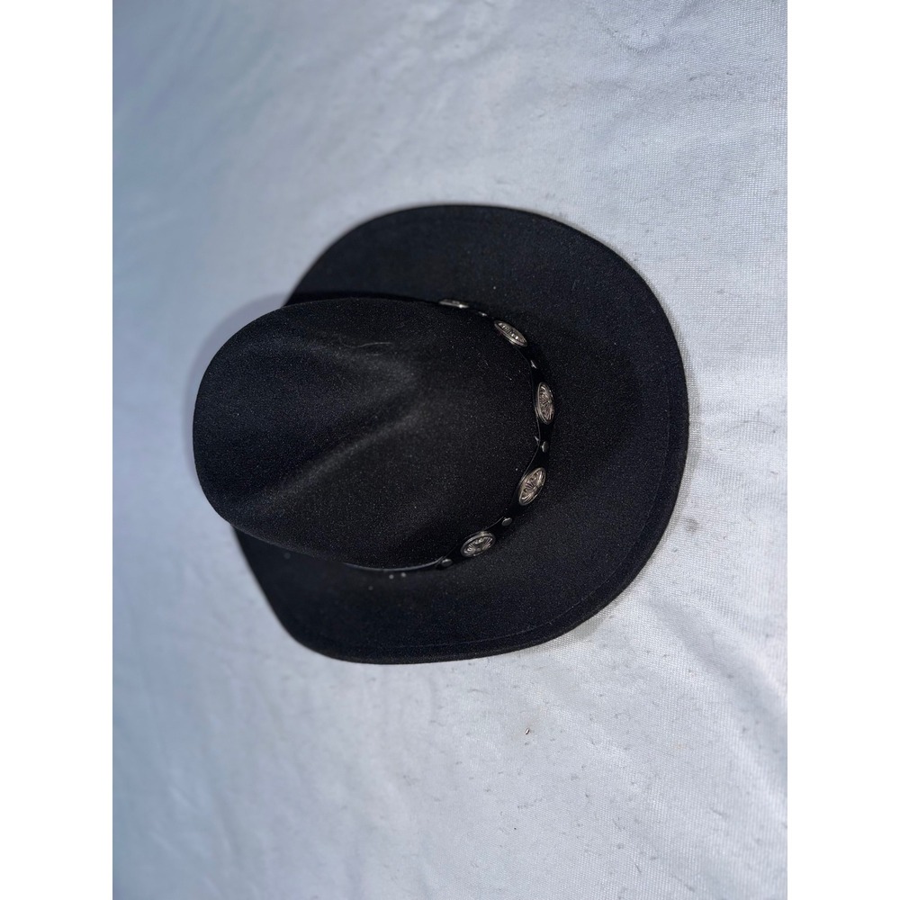 Vince Camuto Black Fedora Hat Western Concho Studded Wool Blend S/M NEW